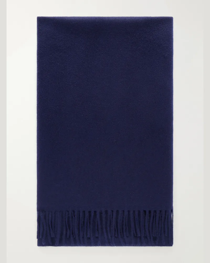 Begg & Co Arran Fringed Brushed-Cashmere Scarf Blue