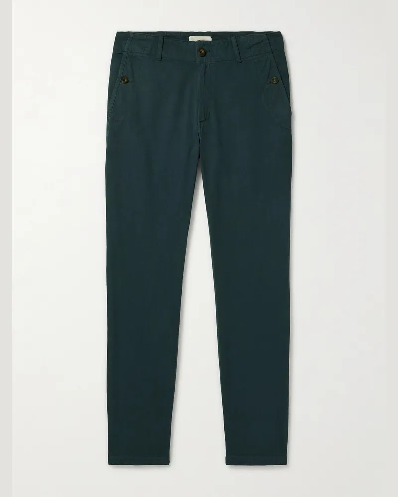 MR P. Gerade geschnittene Hose aus Baumwolle mit Fischgratmuster Blau