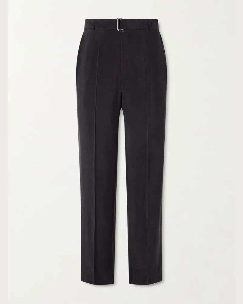 Officine Generale Nash Wide-Leg Belted Pleated Canvas Trousers Black