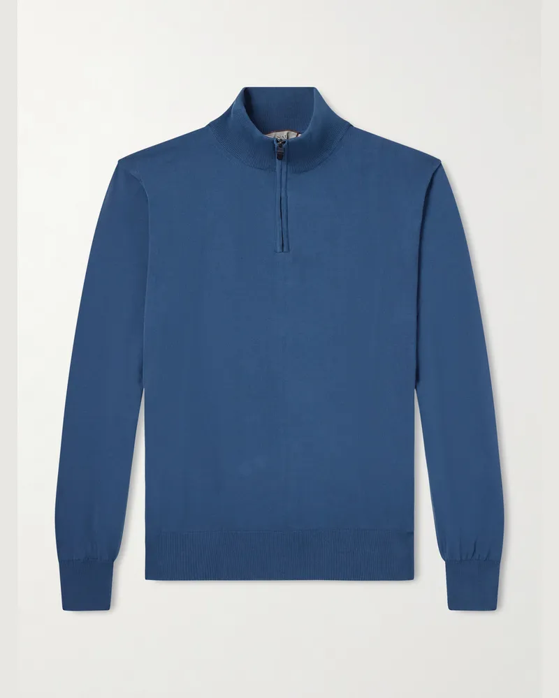 Canali Cotton Half-Zip Sweater Blue