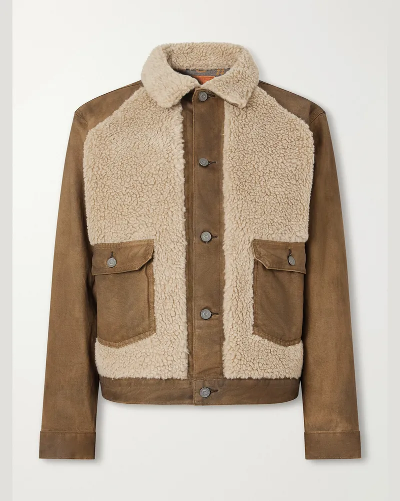 RRL Fleece-Trimmed Denim Jacket Brown