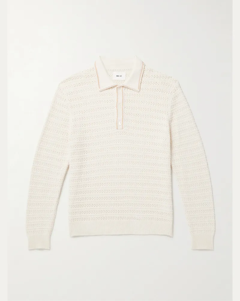NN 07 Josh 6636 Pointelle-Knit Organic Cotton Polo Shirt Neutrals