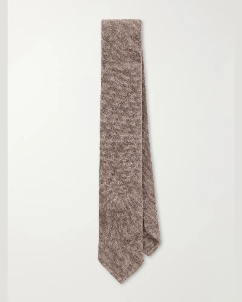 De Petrillo 8cm Striped Wool and Cashmere-Blend Tie Neutrals
