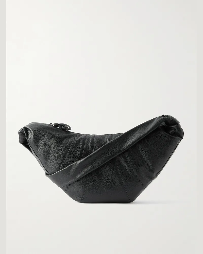 Christophe Lemaire Croissant große Umhängetasche aus vollnarbigem Leder Schwarz