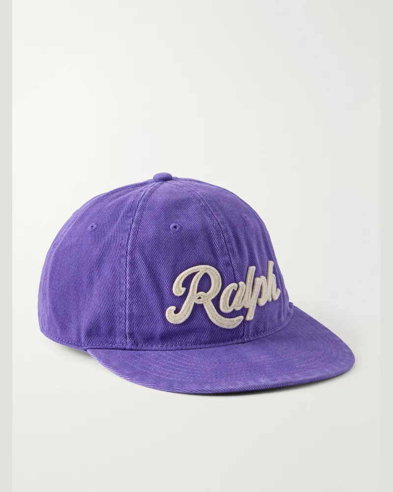Ralph Lauren Logo-Embroidered Leather-Trimmed Cotton-Twill Baseball Cap Purple