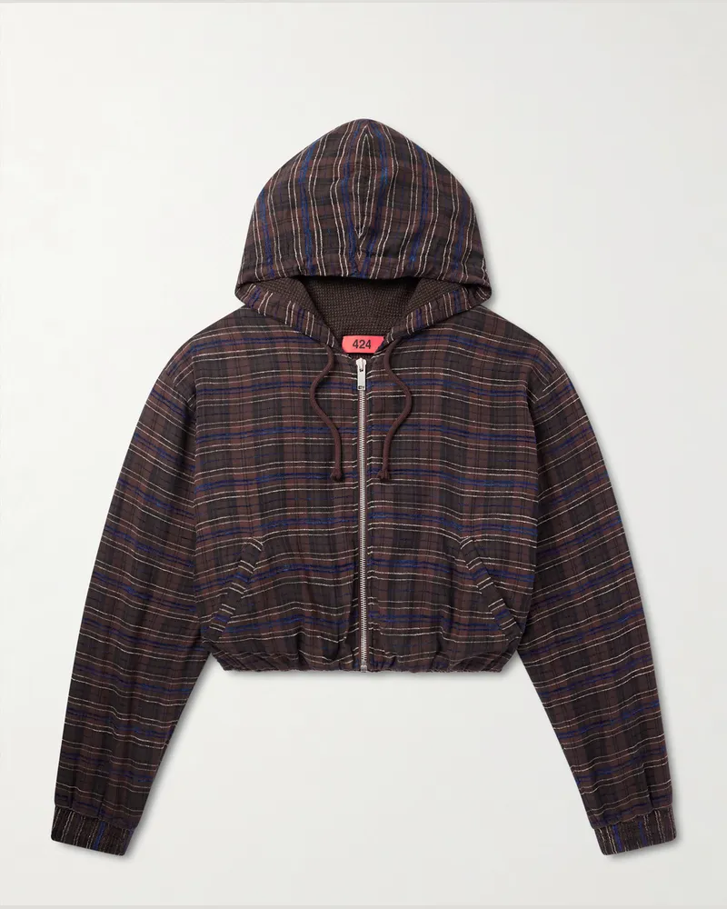 FourTwoFour on Fairfax Kapuzenjacke aus gestreiftem Flanell aus einer Baumwollmischung mit Reißverschluss Braun