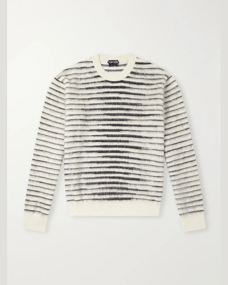 Tom Ford Striped Mohair-Blend Sweater White