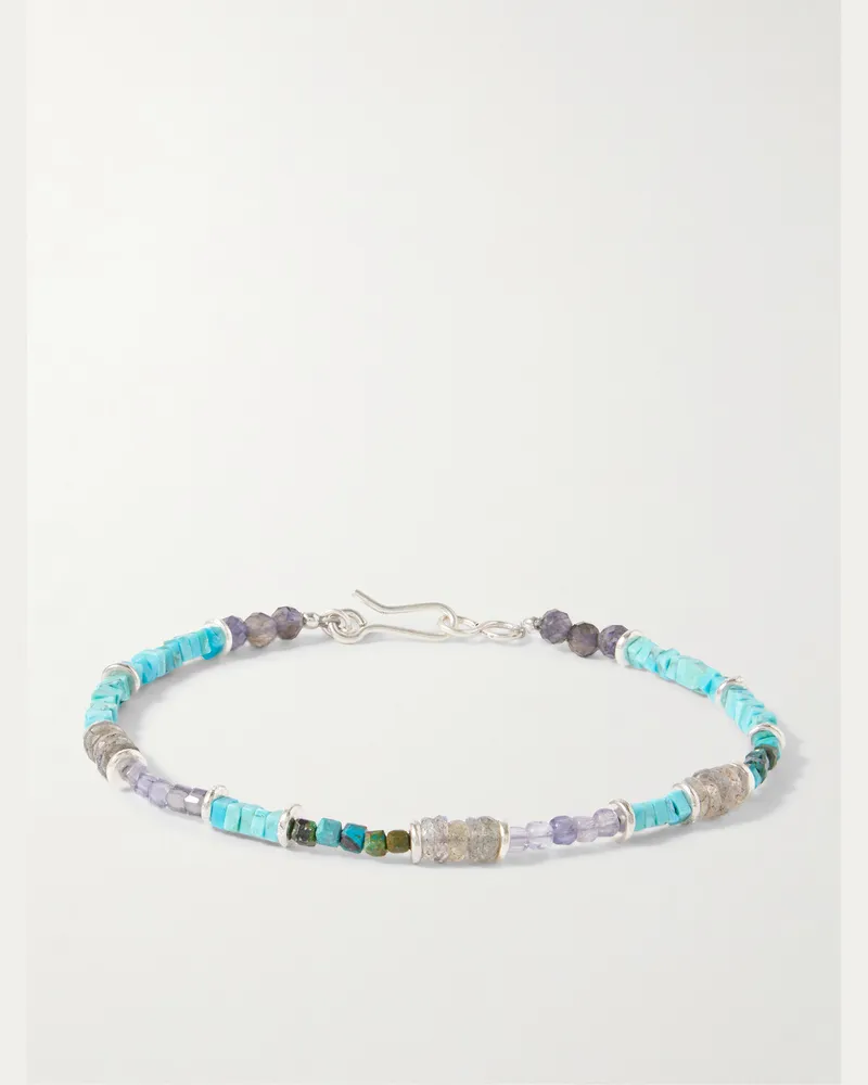 Peyote Bird Pacific Armband aus Sterlingsilber mit Zierperlen aus mehreren Steinen Blau