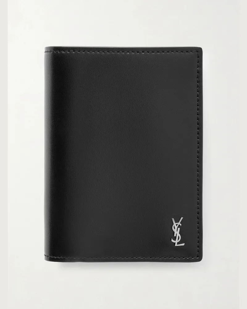 Saint Laurent Dreifach gefaltetes Portemonnaie aus Leder Schwarz