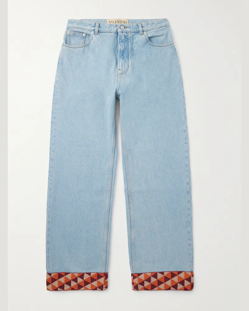Valentino Garavani Weit geschnittene Jeans mit Jacquard-Besatz Blau