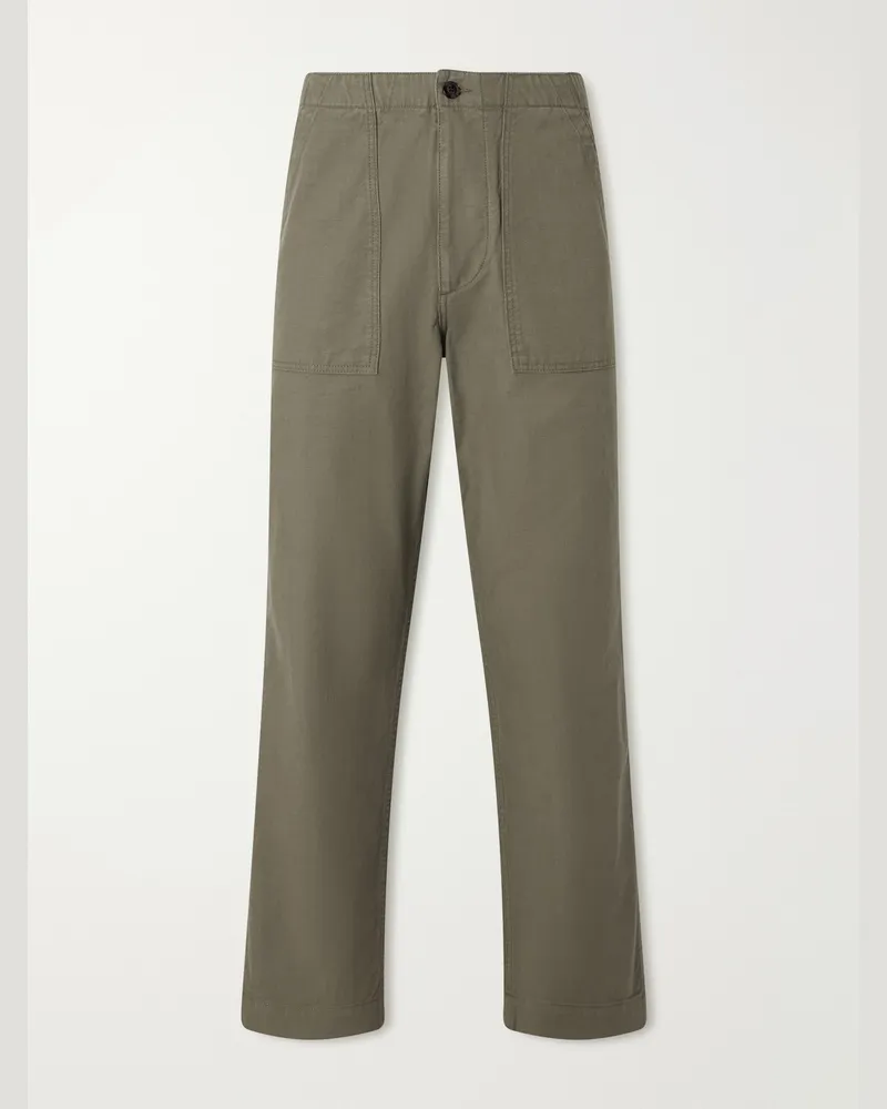 Drake's Straight-Leg Drawstring Cotton-Twill Trousers Green