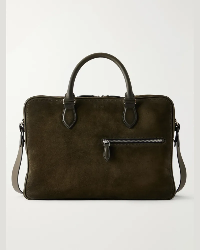Berluti F088 Leather-Trimmed Suede Briefcase Green