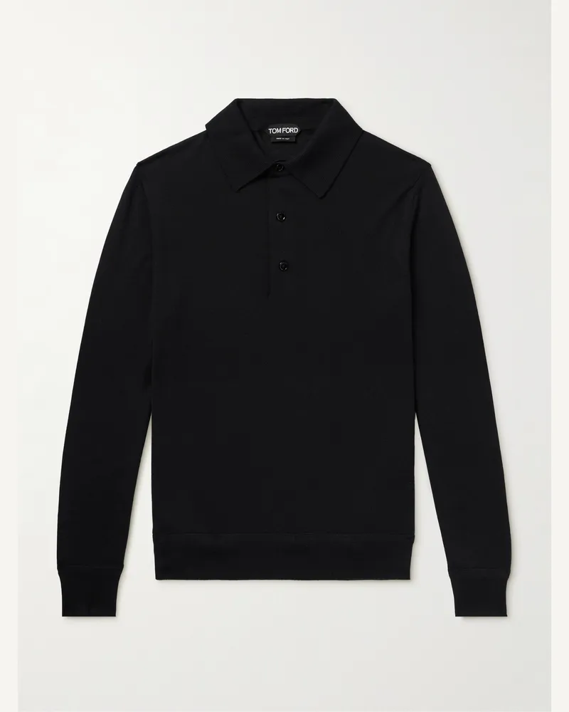 Tom Ford Schmal geschnittene Pullover aus einer Kaschmir-Seidenmischung mit Polokragen Schwarz
