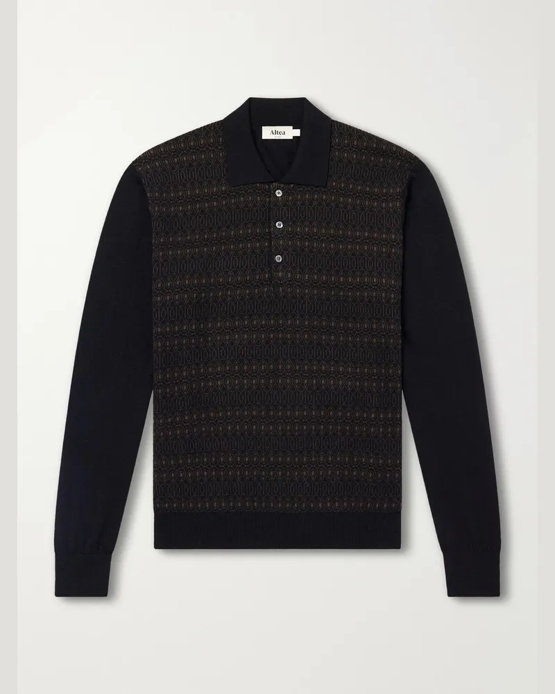 Altea Wool and Lyocell-Blend Polo Sweater Black
