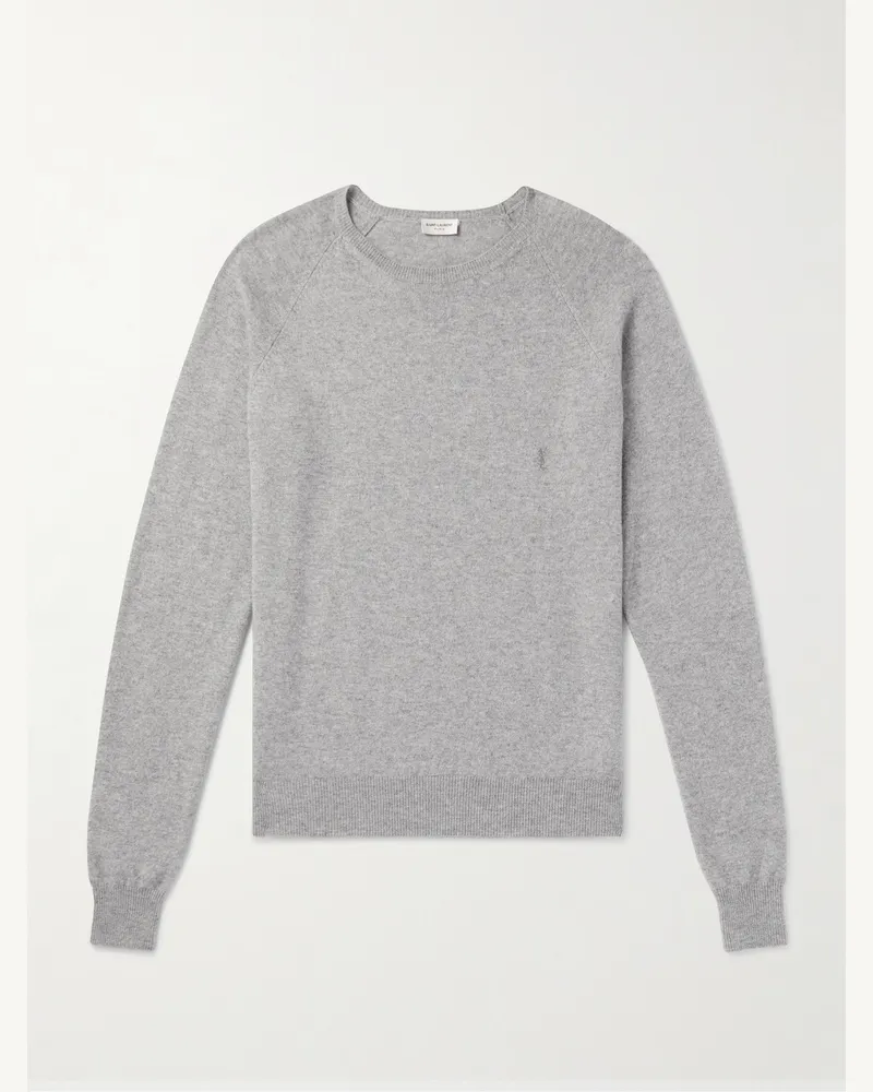 Saint Laurent Pullover aus Kaschmir mit Logostickerei Grau