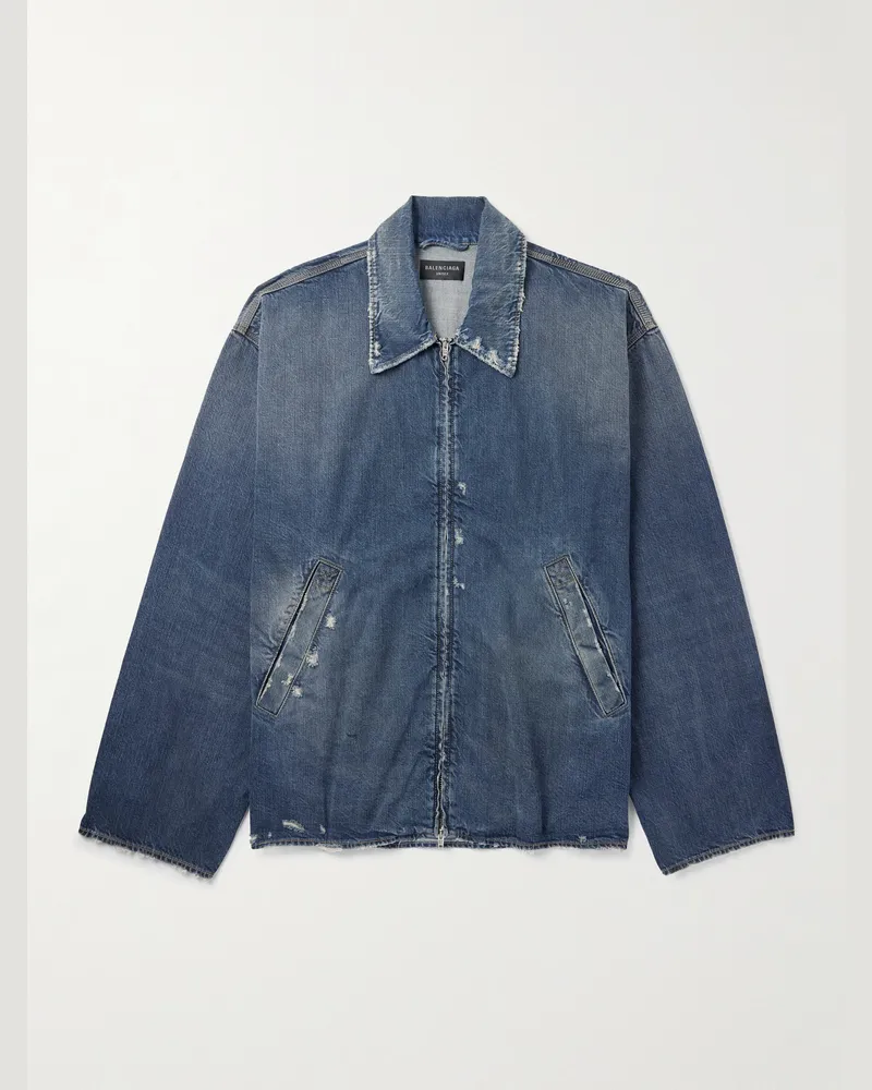 Balenciaga Oversized-Jeansjacke in Distressed-Optik Blau