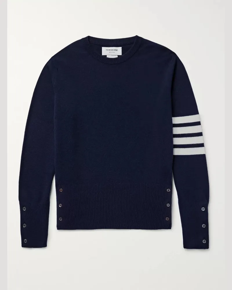 Thom Browne Slim-Fit Striped Cashmere Sweater Blue