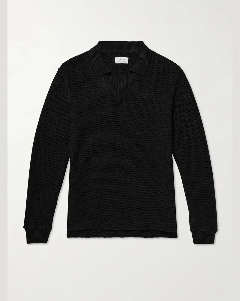 MR P. Pullover aus Baumwolle in Wabenstrick mit Polokragen Schwarz