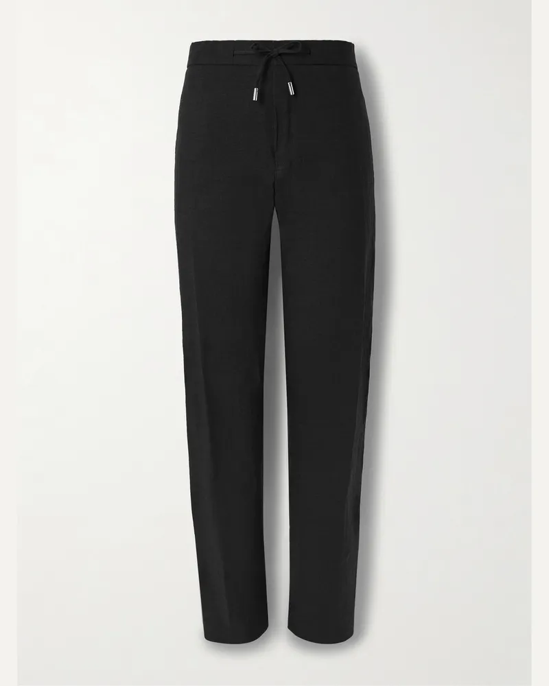 MR P. James Straight-Leg Linen Drawstring Trousers Black