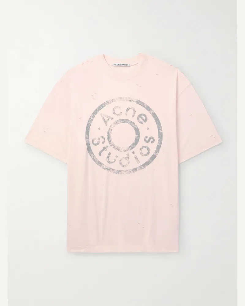 Acne Studios Exford T-Shirt aus Jersey aus einer Biobaumwollmischung mit Logoprint in Distressed-Optik Pink