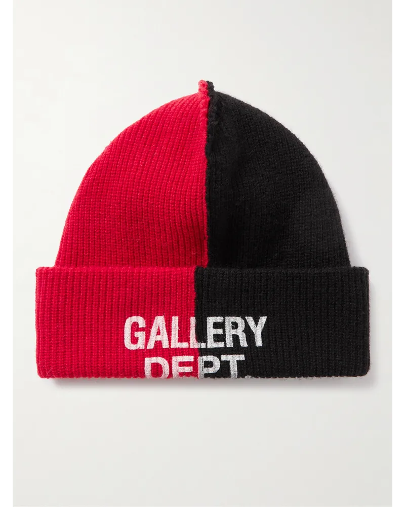 GALLERY DEPT. Topanga zweifarbige Beanie aus gerippter Baumwolle mit Logoprint Schwarz