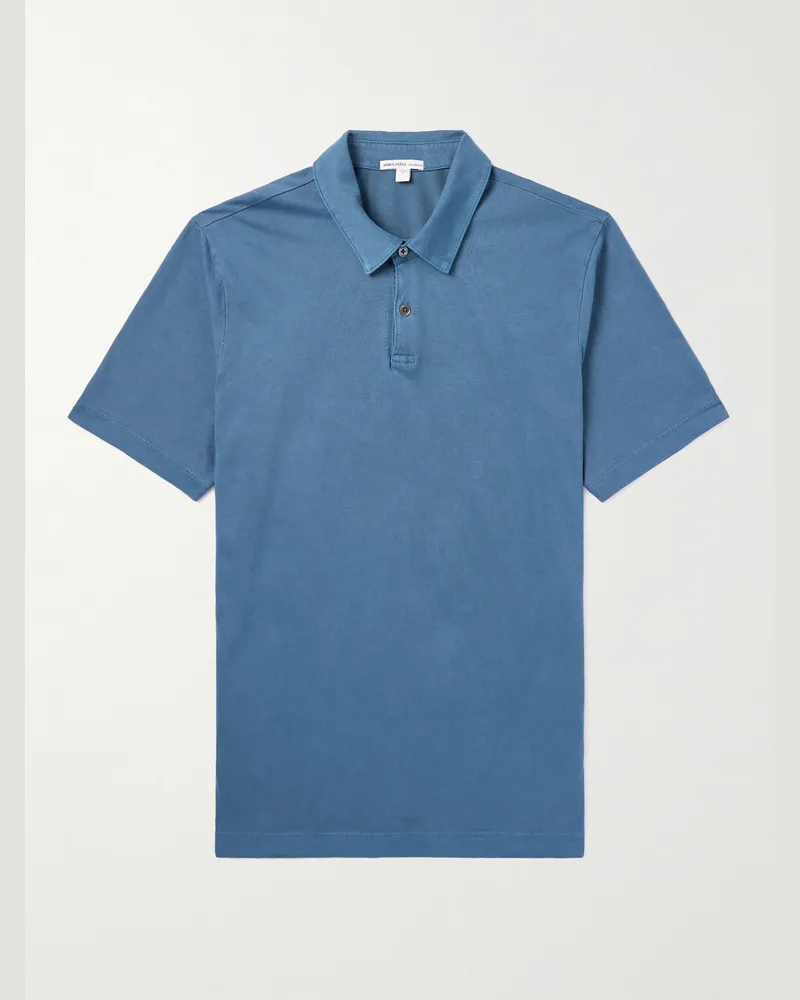 James Perse Supima Cotton-Jersey Polo Shirt Blue