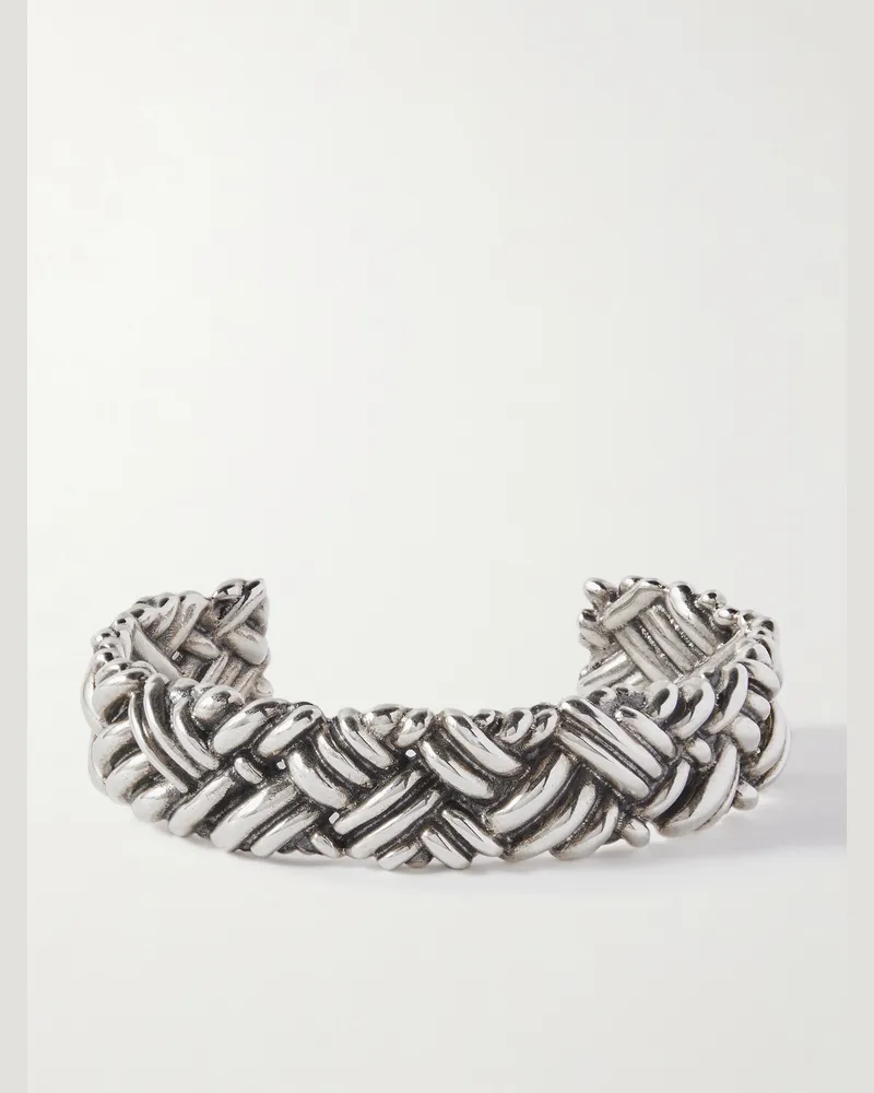 Bottega Veneta Engraved Sterling Silver Cuff Silver