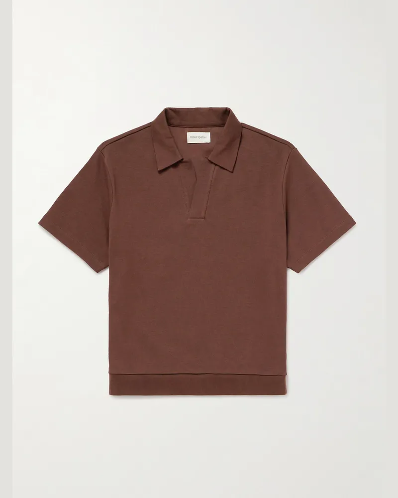 Oliver Spencer Westcott Ribbed Organic Cotton Polo Shirt Brown