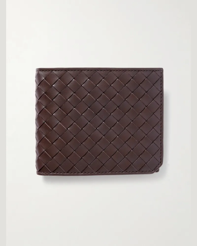 Bottega Veneta Aufklappbares Portemonnaie aus Intrecciato-Leder Schwarz