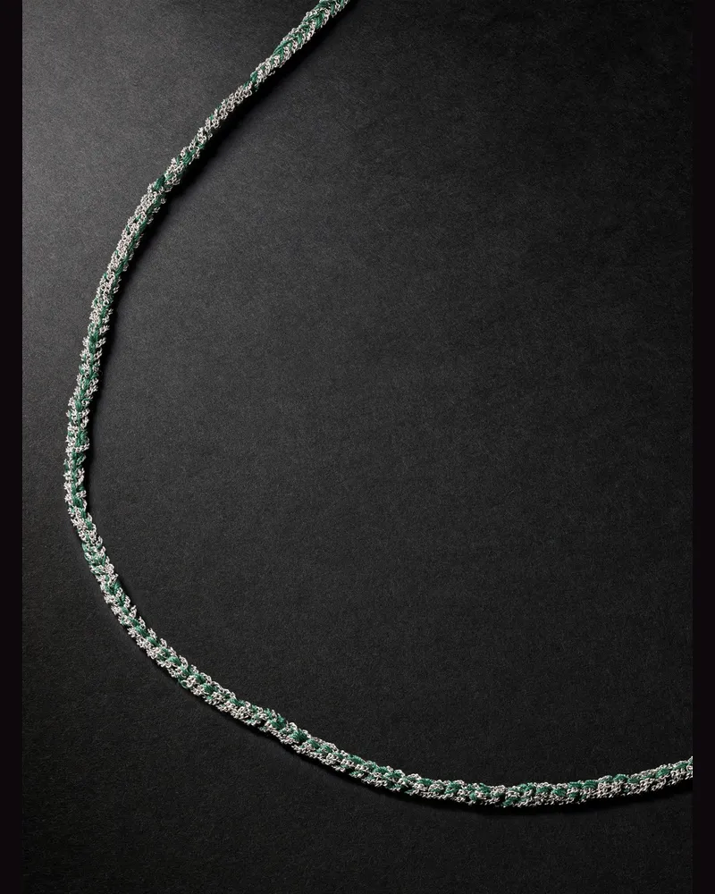 Carolina Bucci Fortune Lucky White Gold and Silk Necklace Green
