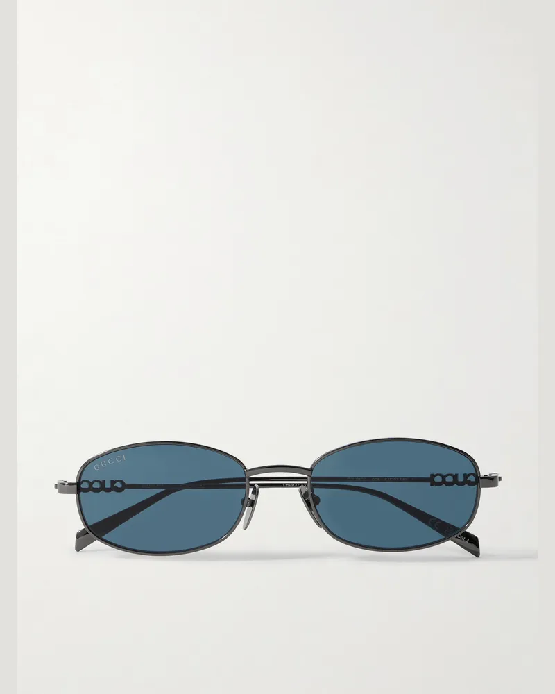 Gucci Stahlgraue Sonnenbrille mit ovalem Rahmen Schwarz