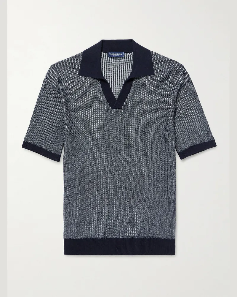 Frescobol Carioca Rino Ribbed-Knit Cotton-Blend Polo Shirt Blue