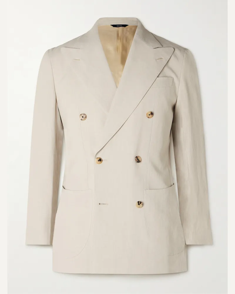 Thom Sweeney Slim-Fit Unstructured Double-Breasted Linen Suit Jacket Neutrals
