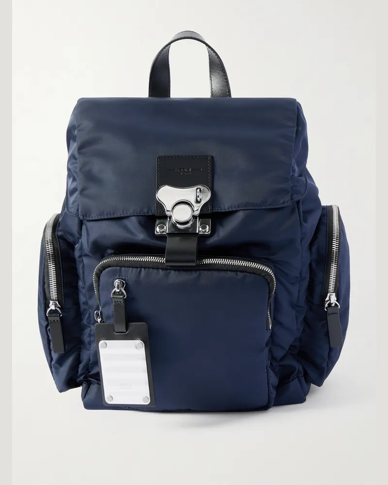 FPM Bank on the Road Butterfly PC Small Leather-Trimmed ECONYL® Backpack Blue