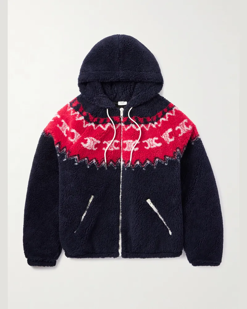 Celine Kapuzenjacke aus Fleece mit Fair-Isle-Muster und Reißverschluss Blau