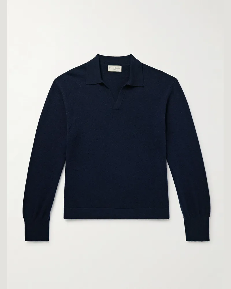 Officine Generale Simone Pullover aus Kaschmir mit Polokragen Blau