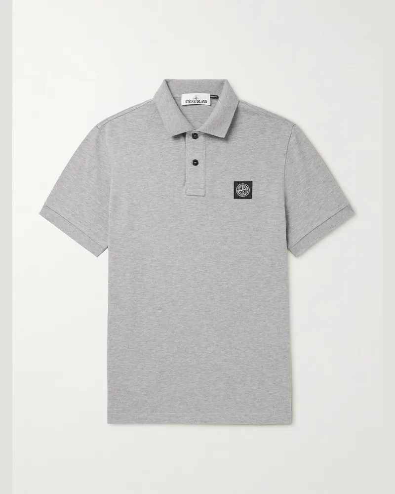 Stone Island Logo-Appliquéd Cotton-Blend Piqué Polo Shirt Gray