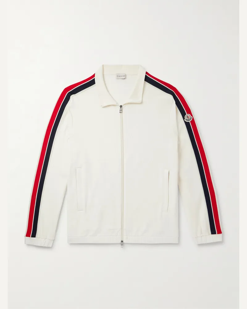 Moncler Striped Cotton-Jersey Track Jacket White