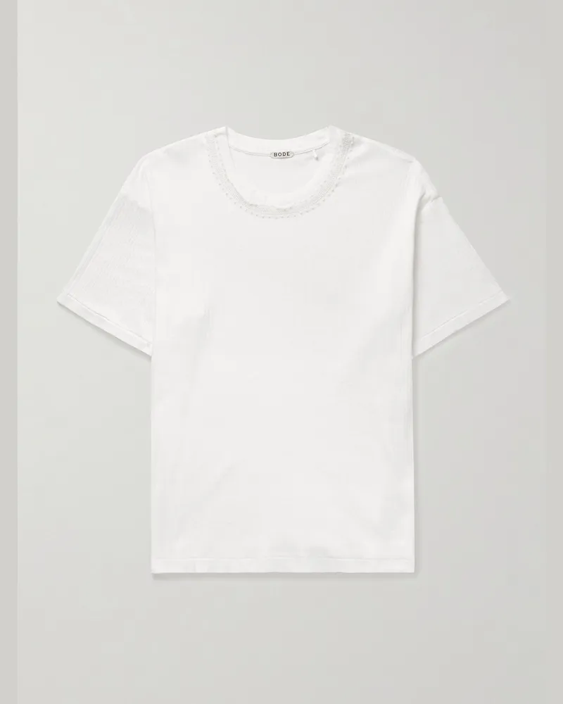 BODE Marsh T-Shirt aus geripptem Baumwoll-Jersey mit verziertem Tüllbesatz Neutral