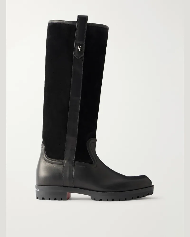 Christian Louboutin Leather-Trimmed Suede Biker Boots Black