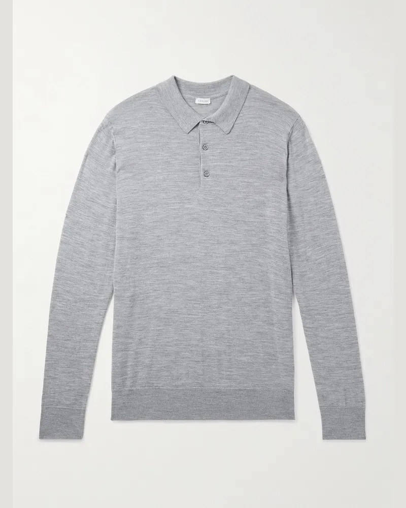 Caruso Wool, Silk and Cashmere-Blend Polo Shirt Gray