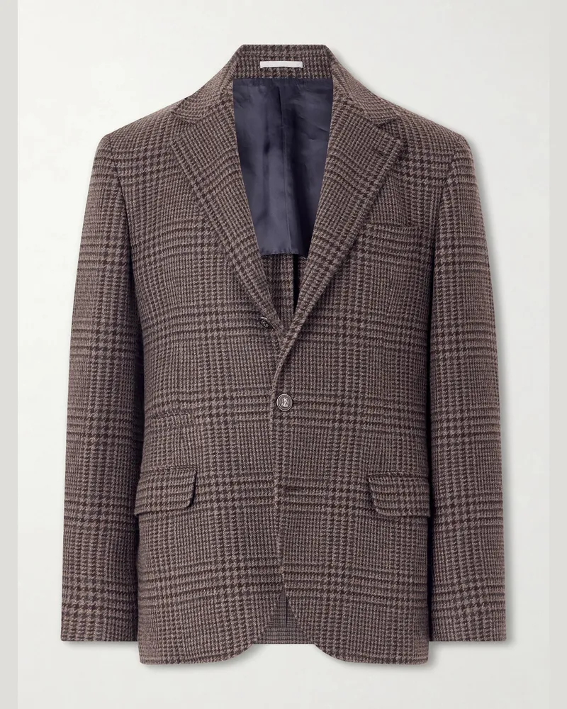 Brunello Cucinelli Houndstooth Cashmere Blazer Brown