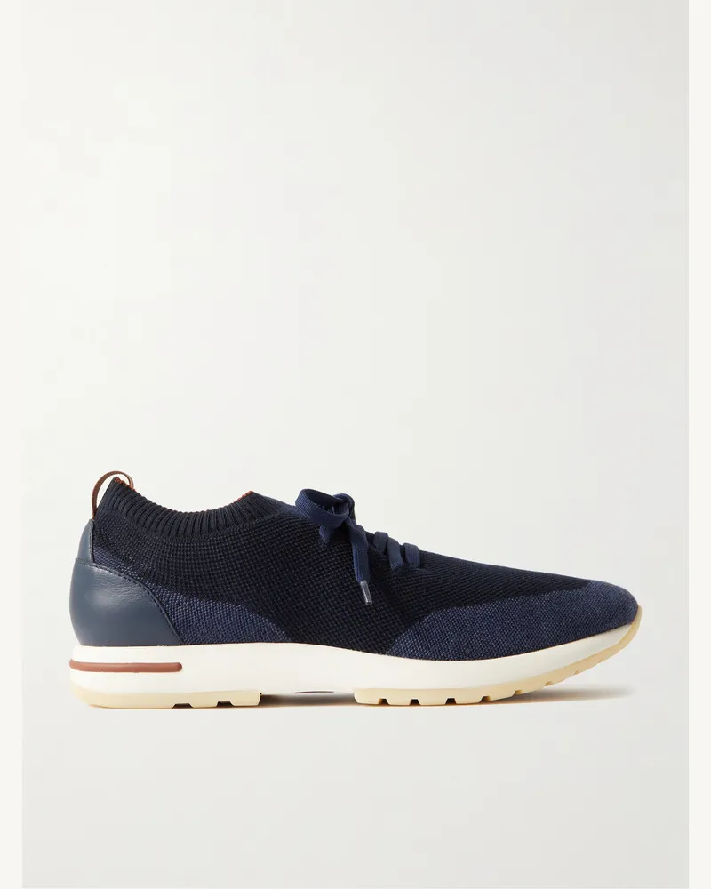 Loro Piana 360 Flexy Walk Sneakers aus Wish®-Wollstrick mit Lederbesatz Blau