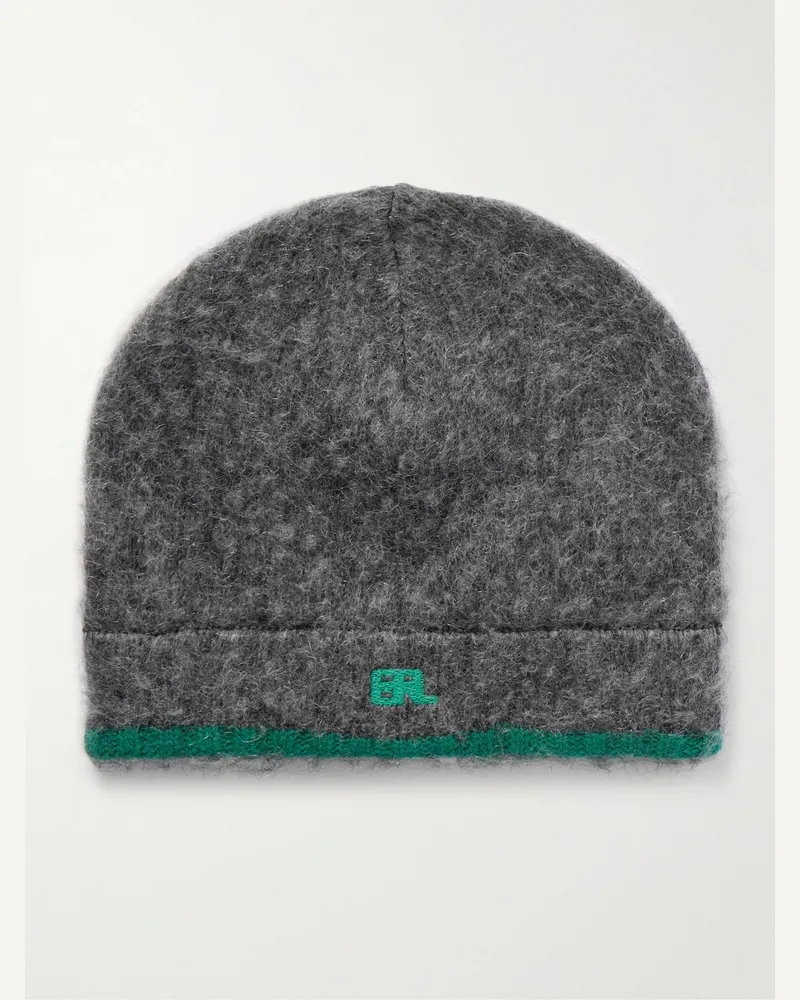 ERL Logo-Embroidered Brushed Wool-Blend Beanie Gray