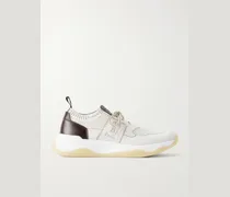 Shadow Leather-Trimmed Stretch-Knit Sneakers