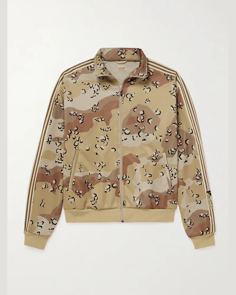 KAPITAL Striped Webbing-Trimmed Printed Jersey Track Jacket Neutrals