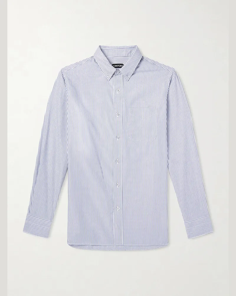 Tom Ford Hemd aus gestreiftem Oxford aus einer Baumwoll-Lyocellmischung mit Button-Down-Kragen Blau