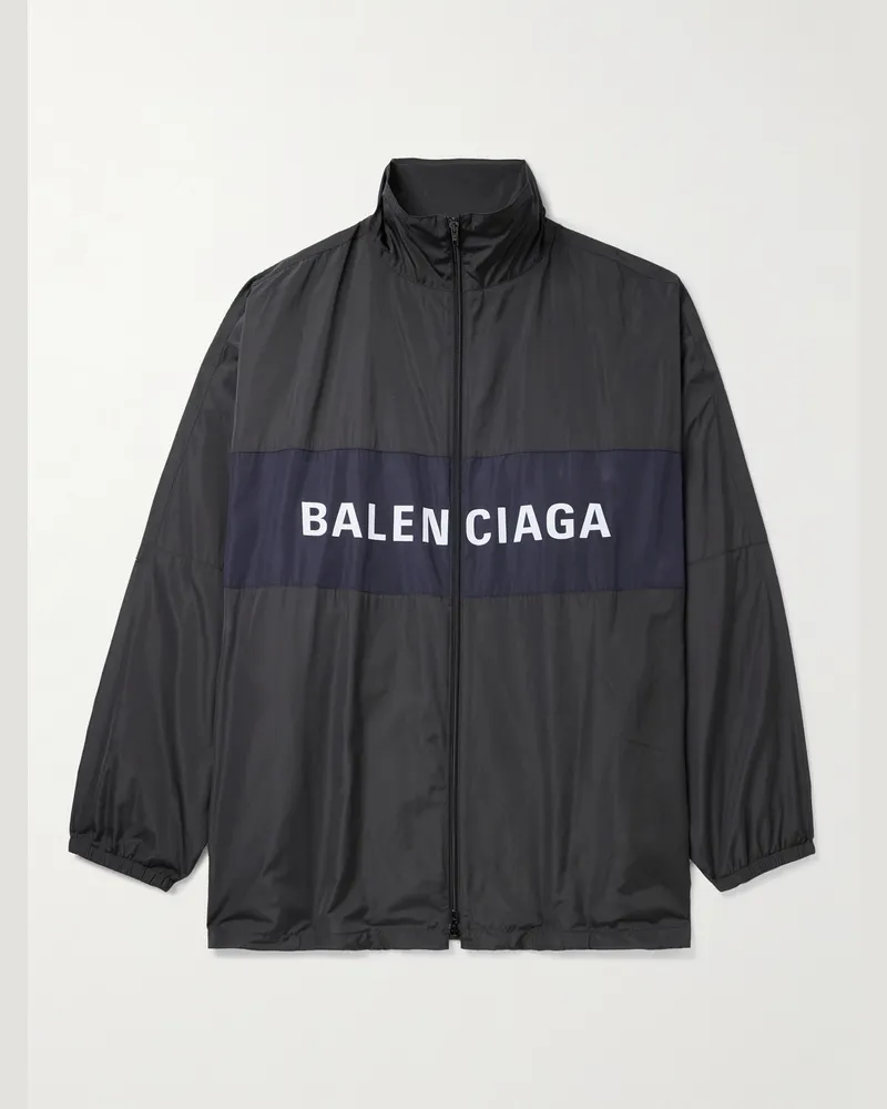 Balenciaga Oversized Logo-Print Colour-Block Shell Jacket Black