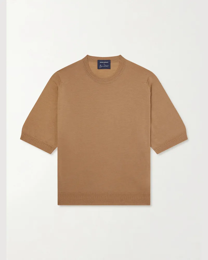 John Smedley Bill Nighy Knitted Merino Wool T-Shirt Neutrals