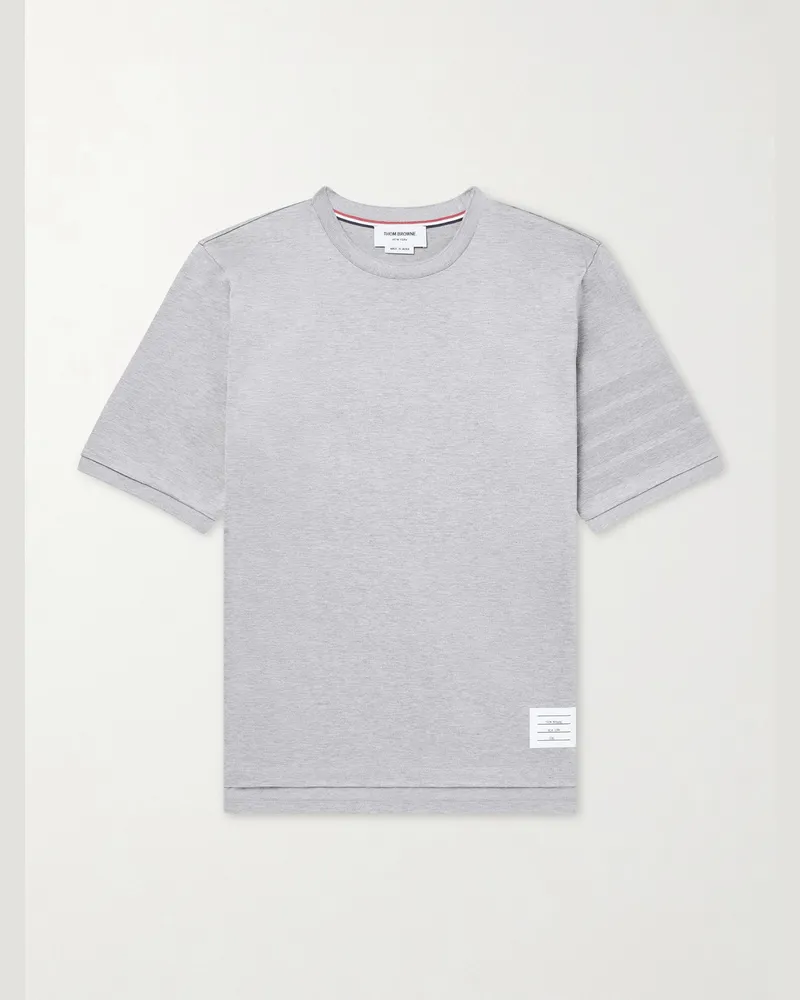 Thom Browne Logo-Appliquéd Striped Cotton-Jersey T-Shirt Gray